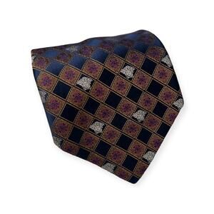 Versace Black Brown Medusa Head Geometric Pattern 100% Silk Neck Tie